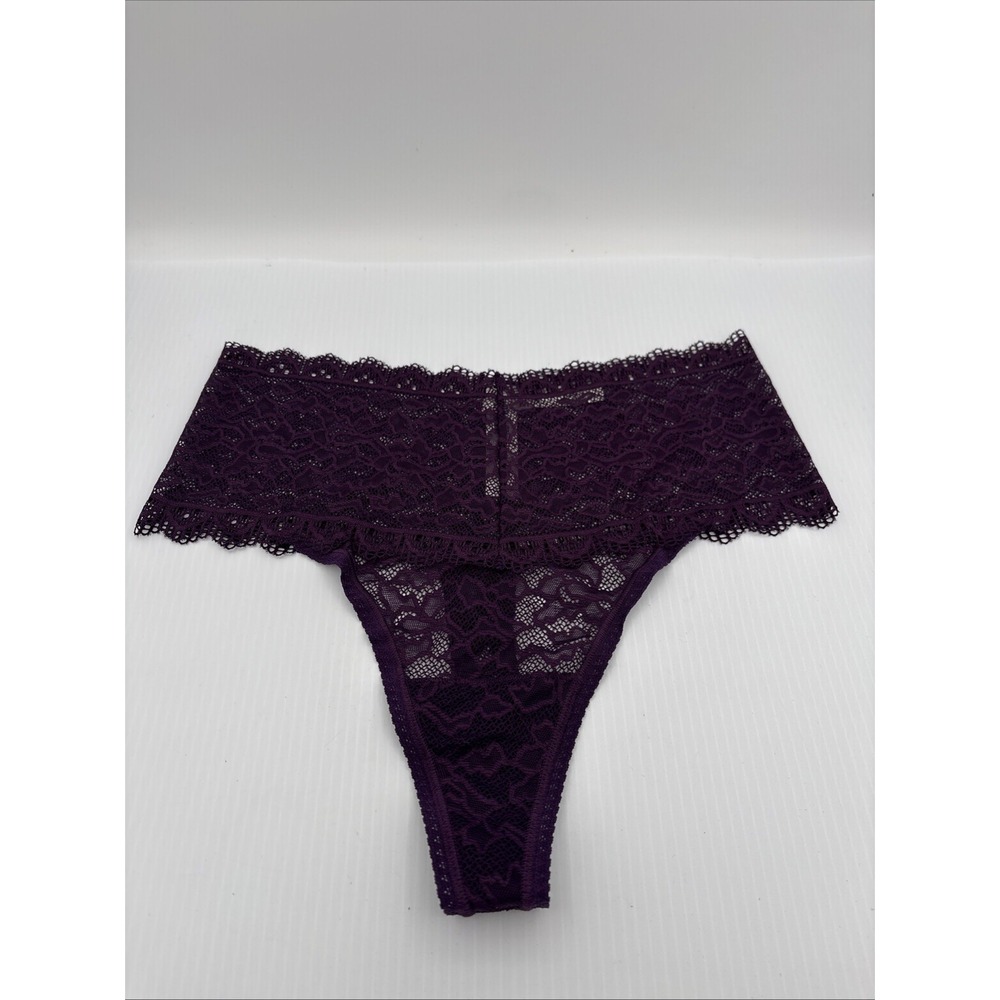 Soma Embraceable Panties Women's L Purple Signature All-Over Lace Retro Thong